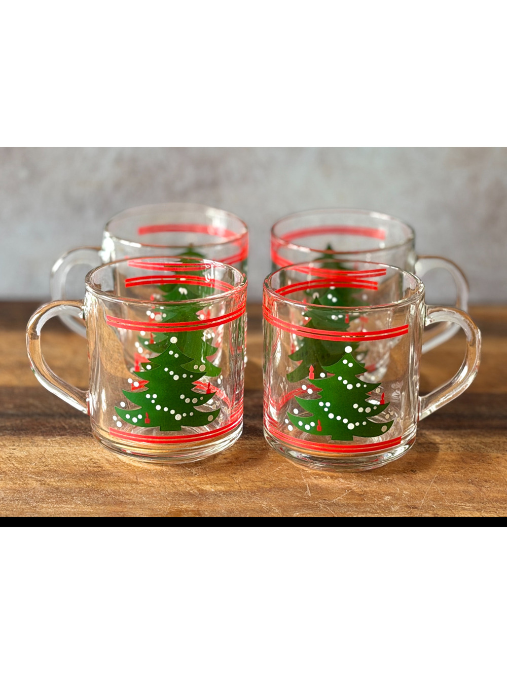 Waechtersbach Christmas Tree Glass Hot Cocoa Tea Coffee Mugs Set of 4